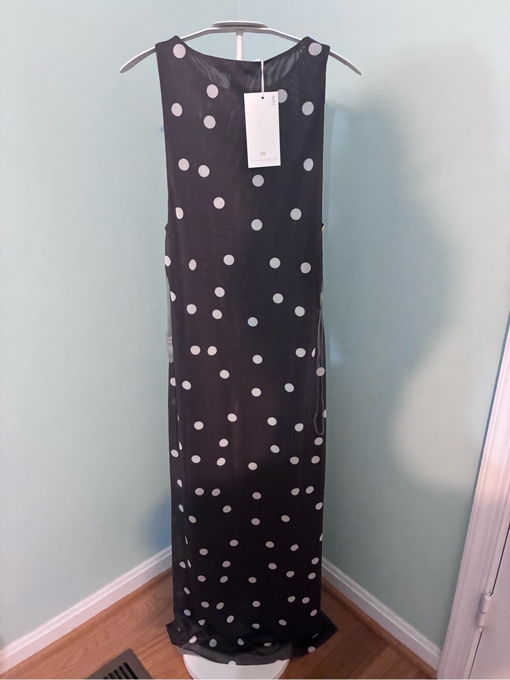 Caroline Constas Brown Maxi Mesh Coverup Dress with White Polka Dot Print - Picture 5 of 6